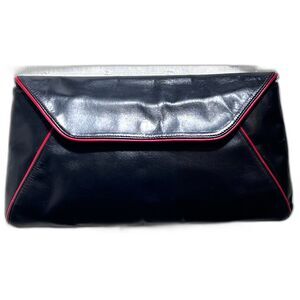 Vintage Black with red piping Leather Anne Klein for Calderon Clutch Leather....